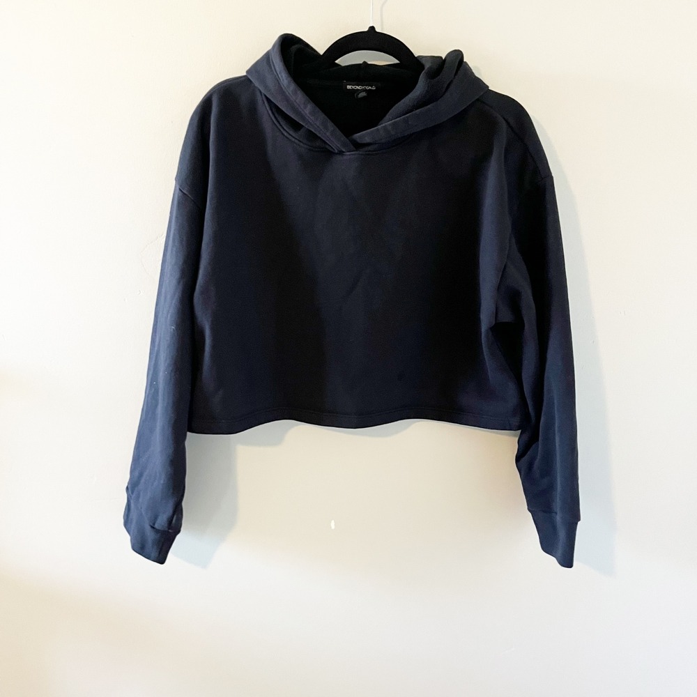 Beyond Yoga Women Black Cropped Fleece Hoodie Sweatshirt NF7915 Size Medium